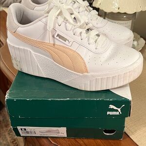 PUMA Women's White and Pink Platform Sneakers